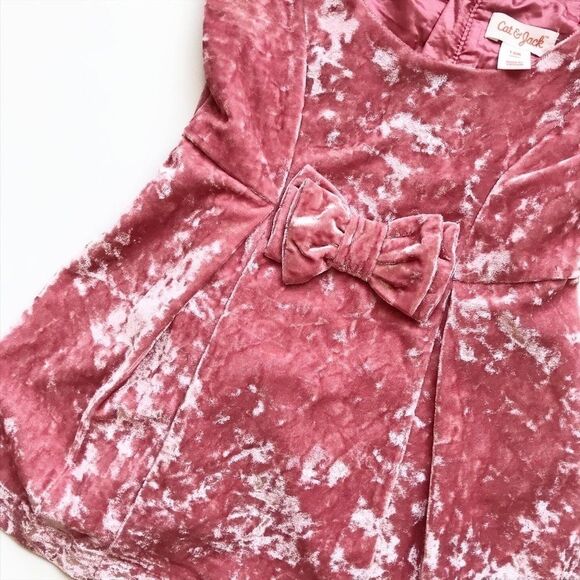 Cat & Jack dusty rose crushed velvet dress EUC 12m - Picture 2 of 4